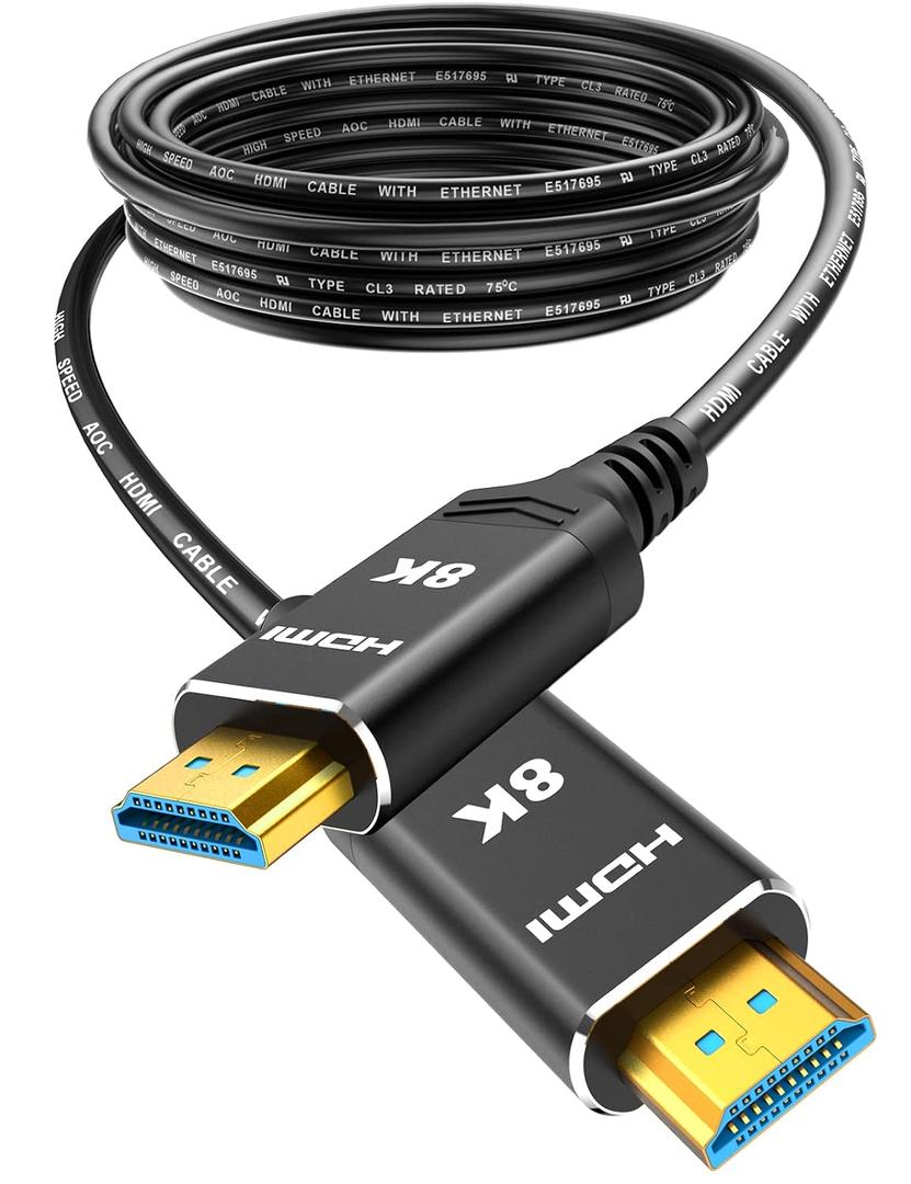 Highwings 50 ft/15.24M HDMI Cable Fiber Optic 8K & 4K, in-Wall CL3 Rated Long HDMI 48Gbps High Speed [8K@60Hz] Dynamic HDR/eARC/HDCP 2.2&2.3/ 3D, from Source to Display Compatible for Desktop GPU