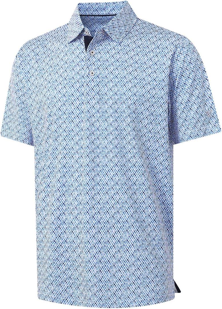 M MAELREG Mens Golf Shirt Short Sleeve Dry Fit Print Moisture Wicking Performance Patterns Collared Polo Shirt (Blue)