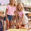 Girls Short Sleeve T-Shirts Pleated Scoop Neck Tops 5-14 Years Loose Casual Basic Tees Summer Lightweight Cute Soft (Pink)