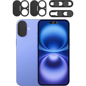 Privacy Cover Compatible for iPhone 16/16 Plus with Front Camera Cover,Protect Privacy and Security,Open/Close Face Recogition Anti-Spy Camera Cover, Easy-Adhesive Design-2Pack Black