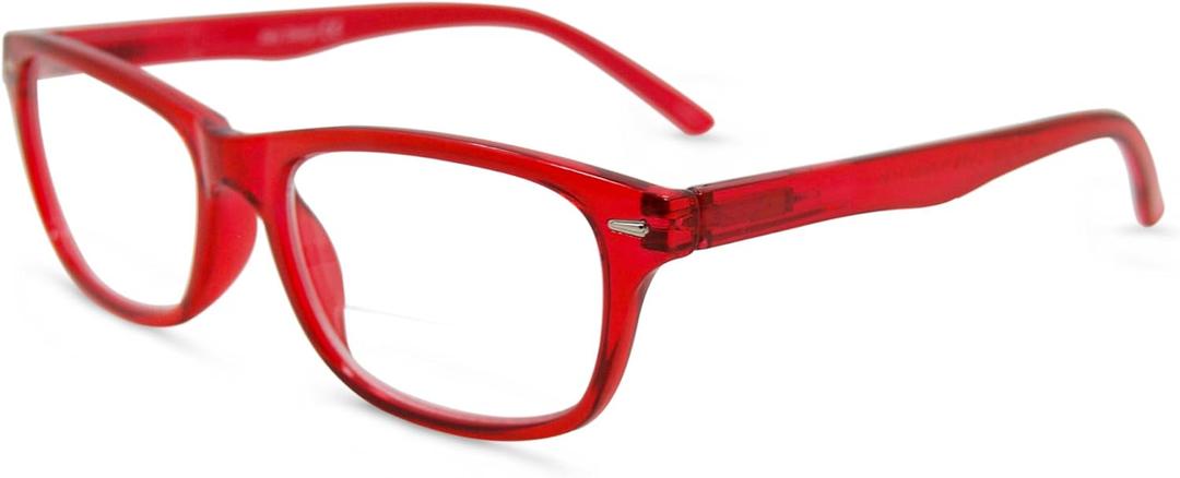 In Style Eyes Seymore Retro Bifocal Reading Glasses - Bifocal Readers for Women and Men, Non-progressive, Adaptive Spring Hinges - Clear Red, 3.0x
