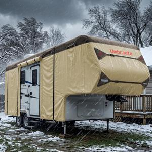 Umbrauto 5th Wheel RV Cover 40' ~ 44', Upgraded 7-Layer Top Waterproof & Windproof Fifth Wheel Camper Cover, Toy Hauler Travel Trailer Covers for Winter Snow with Tongue Jack Cover, Gutter Cover