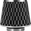 Clamp-On Car Air Intake Filter, 3 In/3.5 In/4 In Three Size High-Flow Washable Vehicle Air Cone Filter Cleaner, Round Tapered Auto Cool Cleaner Replacement, Universal Fit (Carbon Fiber Black)