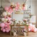 Pink Ivory Rose Gold Balloon Arch Kit  Double Stuffed Light Pink Cream White Balloons with Gold Butterflies for Baby Shower, Bridal, Birthday, Princess, Engagement, Garden Party Decorations