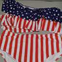 VIMPUNEC Ruffle One Shoulder Swimsuits for Women Striped High Waisted Two Piece Bathing Suits (Small, American Flag 3)