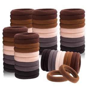Hair Ties for No Damage, 100 PCS Soft Seamless Cotton & Nylon Elastic Ponytail Holders, Rubber Bands for Thick Hair, Hair Accessories for Girls & Women (Color Neutral 100)