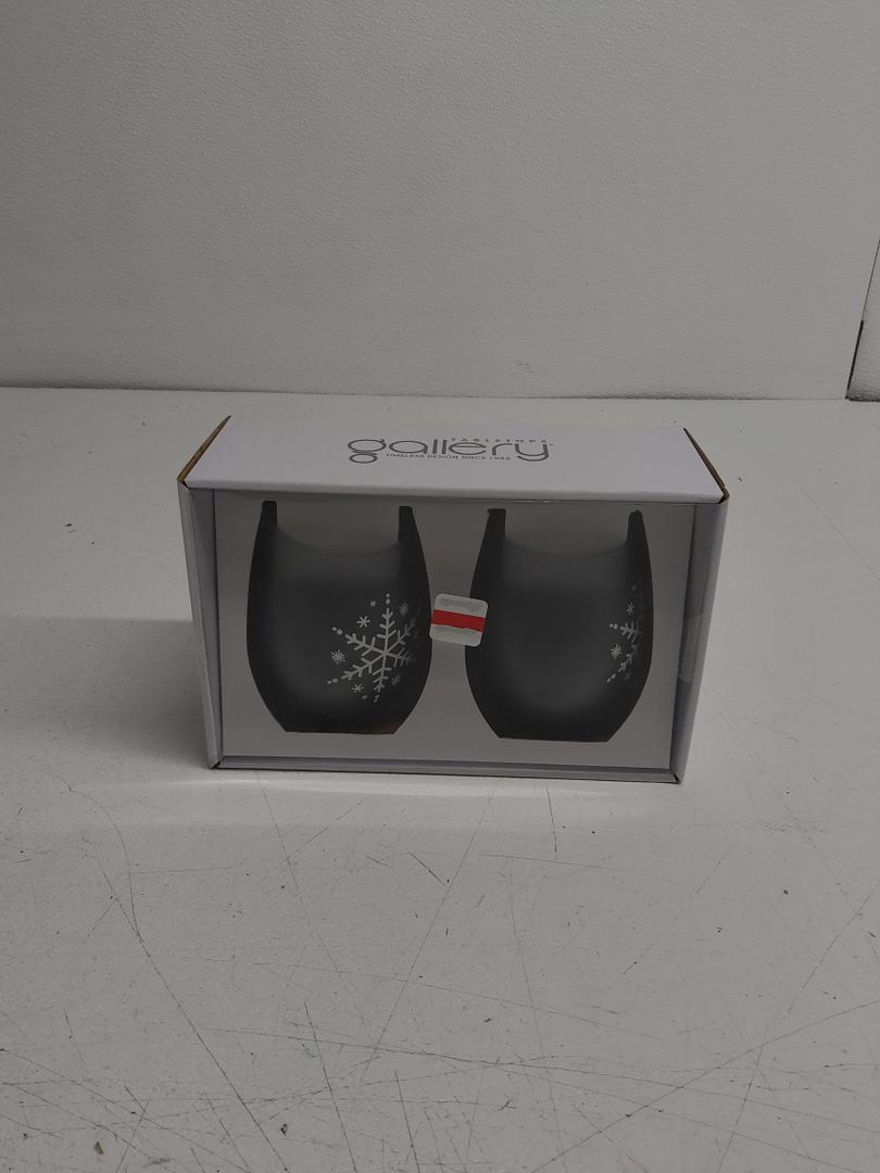 Gallery Black Snowflake Stemless Wine Glass Set 2(19 oz) 561 ml
