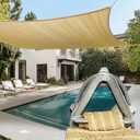 Amgo Heavy Duty 16' x 16' Beige Square Sun Shade Sail, Commercial Grade UPF50 Canopy, Reinforced Corners & Edges, 260 GSM Fabric Heavy Duty 