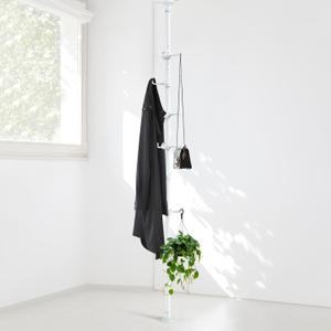 Coat Rack Freestanding, 56 to 125 inch Adjustable Tension Rod Coat Tree with 12 Hooks for Hanging Plant,Coat, Jacket, Hat, Scarf, Suitable for Living Room, Balcony, Kitchen White