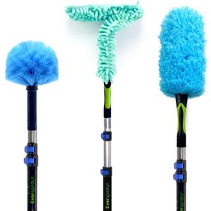 EVERSPROUT 5-to-12 Foot Duster 3-Pack with Extension-Pole (20+ Foot Reach) | Hand-packaged Cobweb Duster, Microfiber Feather Duster, Flexible Microfiber Ceiling & Fan Duster | Aluminum Telescopic Pole