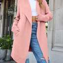 ZESICA Women's Casual Lapel Cardigan Long Sleeve Open Front Irregular Hem Soft Knitted Sweater Coat with Pockets,Pink,Large