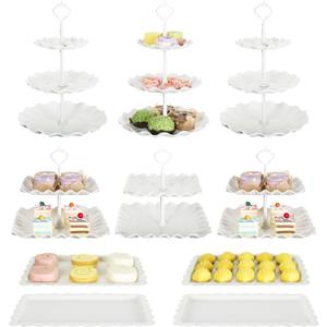 Biodegradable Cupcake Stand Holder, Dessert Table Display Set, Treat Table Candy Cake Desert Tiered Tray, 3 Tier Serving Trays for Tea Party, Wedding Baby Shower Bridal Shower Decorations10 PCS  (Beige)
