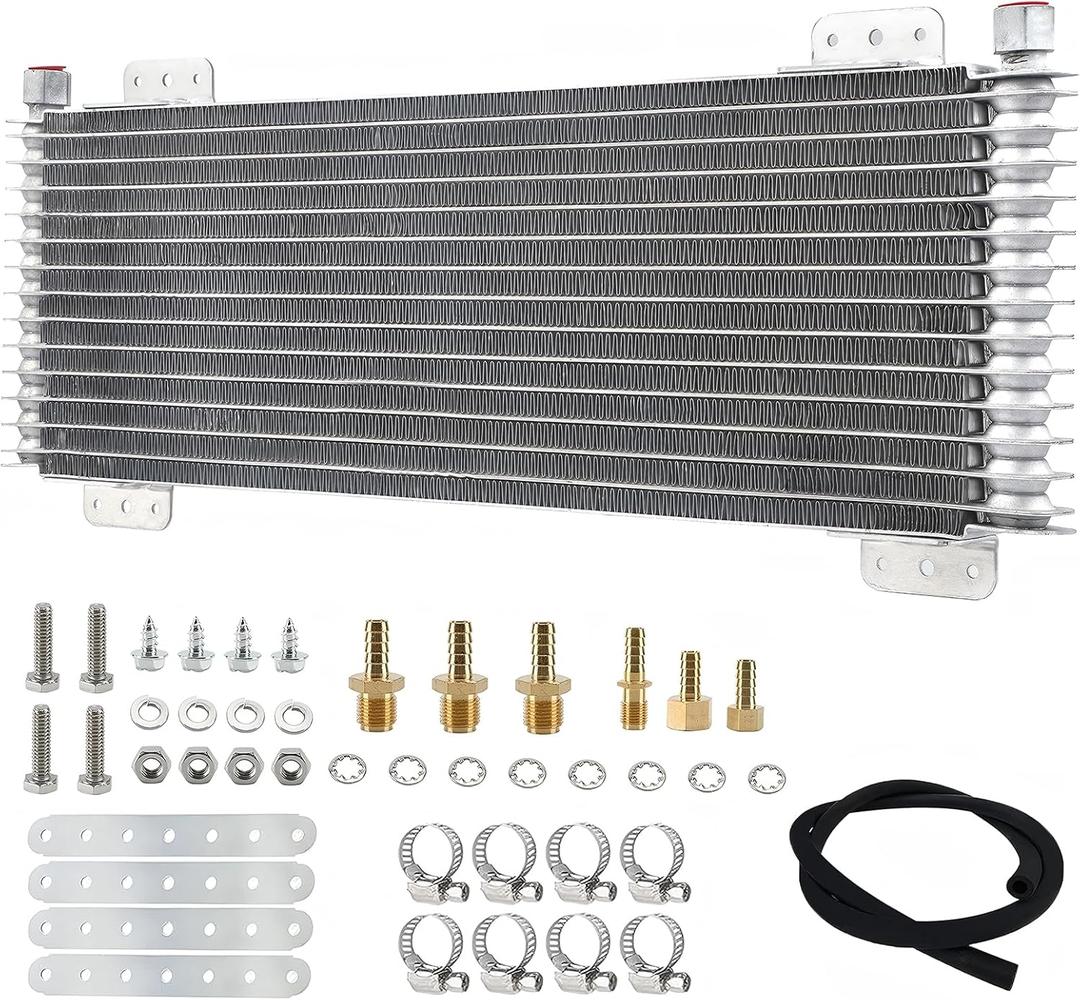 40k Transmission Oil Cooler LPD47391 Compatible with Tru-Cool, Heavy Duty 40,000 GVW Max, Low Pressure Drop Trans Cooler with Mounting Hardware for Heavy Tucks, Trailers, Towing Vehicles, Silver