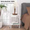 Apicizon 2 Tier End Table Set of 2, Small Side Table with Solid Wood Legs, Boho Bedside Table with Storage Shelf, Nightstand for Small Spaces, Bedroom, Living Room, Entryway, Easy Assembly, White