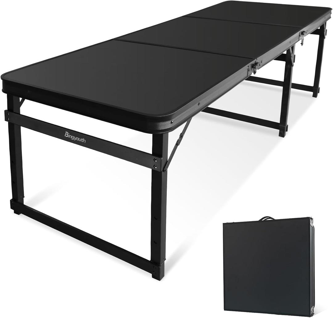 6FT x 2FT Folding Camping Table with Aluminum Alloy Legs, Adjustable Height Portable Outdoor Picnic Table for Camping, Travel, Parties, Kids Crafts, and Market Vendor Use, 6 ft x 2 ft 2.3 ft H