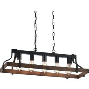 Wood Farmhouse Chandelier 5-Light Adjustable Retro Island Light Industrial Pendant Light for Kitchen Island Dining Room Living Room, L 34, UL Listed