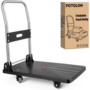 Foldable Platform Cart 220 lbs Push Dolly with 3 Inch PU Wheels PP Deck Flatbed Cart for Home Garage Office Use Black
