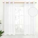 YoungsTex Linen Semi Sheer Curtains 54 Inch Length for Short Window, White Drapes with Bronze Grommet Light Filtering for Bathroom Bedroom Kitchen, 42 X 54 Inch, 2 Panels