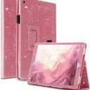 Glitter Case for iPad 10.2 inch(9th/8th/7th Generation,2021/2020/2019),Slim Sparkly Bling Bifold Stand with Pencil Holder,Smart Flip Tablet Case Cover with Auto Sleep/Wake,Pink
