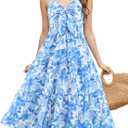 Gardenwed Women's Floral Print Maxi Dress,Twisted V Neck Sleeveless Long Summer Dress (Small, Blue Green Flower)