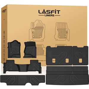 LASFIT Floor Mats & Cargo Liner 2015-2020 & Only 7/8 Seats (Not for 9 Seats) for Chevrolet Chevy Tahoe/GMC Yukon(Only Yukon, Not Fit Yukon XL), All Weather TPE Custom Fit Car Floor Liners