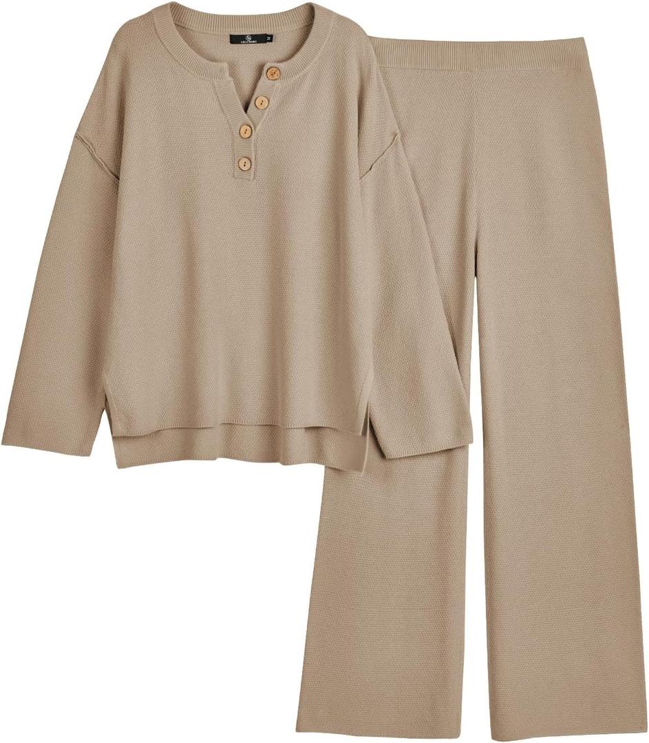 LILLUSORY Women's 2 Piece Lounge Sets Oversized Slouchy Matching Cozy Knit Sets (Medium, Khaki) LILLUSORY Women's 2 Piece Lounge Sets Oversized Slouchy Matching Cozy Knit Sets (Medium, Khaki)