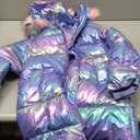 Girl Waterproof Long Coat Winter Puffer Jacket Kid Metallic Shiny Hooded Clothes (6-7 Years, Purple)