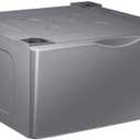 SAMSUNG 27-Inch Washer Dryer Pedestal Stand w/ Pull Out Laundry Storage Drawer, Stainless Steel, WE402NP/A3, Platinum