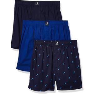 Nautica Men's Cotton Woven 3 Pack Boxer (Medium, Peacoat/Surf the Web/Sails)