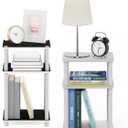 Furinno Just 3-Tier Turn-N-Tube End Table / Side Table / Night Stand / Bedside Table with Plastic Poles, 2-Pack, White/White
