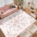 Castage Large Pink Floral Area Rugs 8x10 Washable Rug for Living Room Bedroom Dining Room,Boho Vintage Bohemian Distressed Farmhouse Non Slip Carpet,Blush Flowers Decor