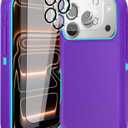 for iPhone 17 Pro Case (6.3"), with 2 Tempered Glass Screen Protector [Heavy Duty Military-Grade Full Body Drop Protection] Shockproof Tough Durable 6.3 InchPurpleBlue+Lens