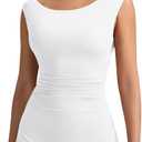 HYZ Women's Sexy Sleeveless Boat Neck Off The Shoulder Ruched A Line Stretch Comfort Mini Dress (Black, M)