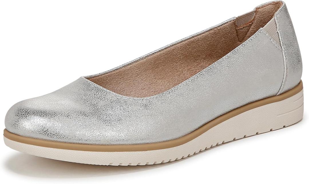 Naturalizer Womens Idea Slip on Ballet Flat (10 Wide, Silver Metallic)
