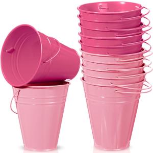 Sadnyy 12 Pack Metal Buckets with Handle, Galvanized Bucket 4.5 x 5 Inch Basket Bucket Party Supplies, Crafts for Christmas Halloween Christmas Candy Bars Vase Crafts (Pink)