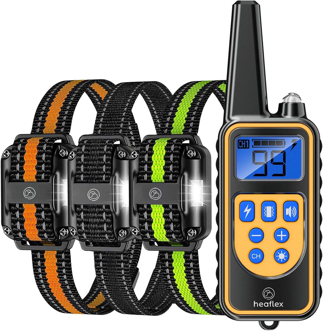 Dog Shock Collar with Remote, Dog Training Electric Collar, Waterproof Rechargeable, 1640ft Dog Shock Collar with LED Light, Beep, Vibration, Shock for Medium/Large 3 Electronic Collars Dogs