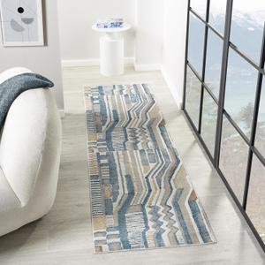 LR Home 2 x 7 Machine Washable Indoor Runner Rug for Home Decor - Contemporary Abstract Carpet for Living Room Decor - Modern Bohemian Rugs Suitable for Bedroom, Living Room, Office - Blue/Multicolor