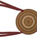VHC Brands Tea Cabin Rustic Jute Green Textured Striped Round Kitchen Chair Pad Set of 6 15", 6 Count