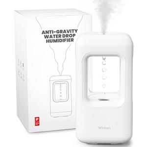 600ml Small Humidifier White - with Anti Gravity Water Flow Visual Effect, Provides Even Humidity for Indoor Plants, Bedroom & Desk, Quiet Portable Operation