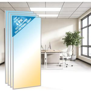 2x4 LED Flat Panel Light Drop Ceiling Office Fixture, 5 CCT 3000K-6500K Adjustable & 5 Wattage Selectable,0-10V Dimmable, 2X4 LED Flush Mount Ceiling Light, ETL Listed 4Pack