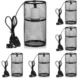 VIHOSE 6 Pcs Reptile Heat Lamp Guard with 150W Ceramic Heat Emitter Basking Anti Scald Heating Lamp Holder Mesh Cage Reptile Protection Lampshades for Lizard Snake Chick, Bulb Not Included