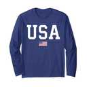 USA Casual Long Sleeve Graphic Tee Shirt Women Men Patriotic Long Sleeve T-Shirt, L