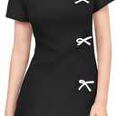 XXTAXN Women's Summer Boat Neck Short Sleeve Elegant Y2k A Line Mini Dress (Black, S)