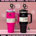 Straw Covers for Stanley Cup Accessories: Black Decorations for Stanley 30 oz & 40 oz Tumbler with Handle, Bling Letter Charms and Flower Silicone Straw Cap Topper, Trendy Stuff for Teen Girls & Women