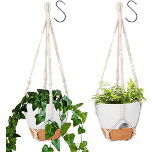 GARDIFE 10 Inch Hanging Planters with Macrame Plant Hanger for Indoor and Outdoor Plants, 2 Pack Large Self Watering Hanging Plant Pot with Basket Flower Pot with Drainage Hole, White