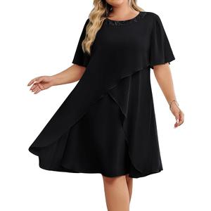 Hanna Nikole Plus Size Dress for Curvy Women 2025 Wedding Guest Dress Sequined Crew Neck Cocktail Dress with High Low Hem sleeveless, 20W