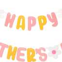 Mother's Day Felt Banner, Pre-Strung Happy Mothers Day Banner with Flower,Garland Banner for Mothers Day Brunch Event