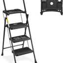 HBTower 3 Step Ladder with Tool Tray, Folding Step Stool with Wide Non-Slip Pedal and Comfort Handgrip for Household and Office, Lightweight 500lbs Capacity Step Ladder, Black