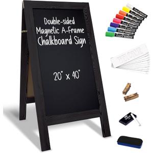 Better Office Products Magnetic A-Frame Chalkboard Sign, Extra Large 20" x 40", Standing Chalkboard Easel, Deluxe Set with Multiple Accessories, Outdoor Sidewalk Sandwich Board Sign, (Black)
