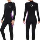 Owntop Wetsuit 5mm Neoprene Diving Suit - Mens Womens Thicken Full Wet Suit, Front Zip Long Sleeve UPF50+ Keep Warm Swimwear for Scuba Surfing Swimming Diving Snorkeling Water Sports (Large, Women Purple-New)